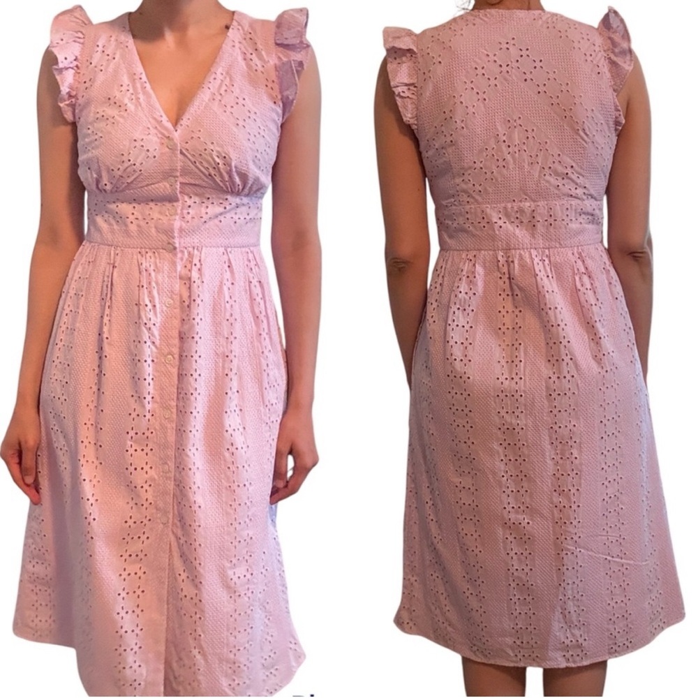 J Crew Ruffle Sleeve Eyelet Dress in Lavender Mist Size 4